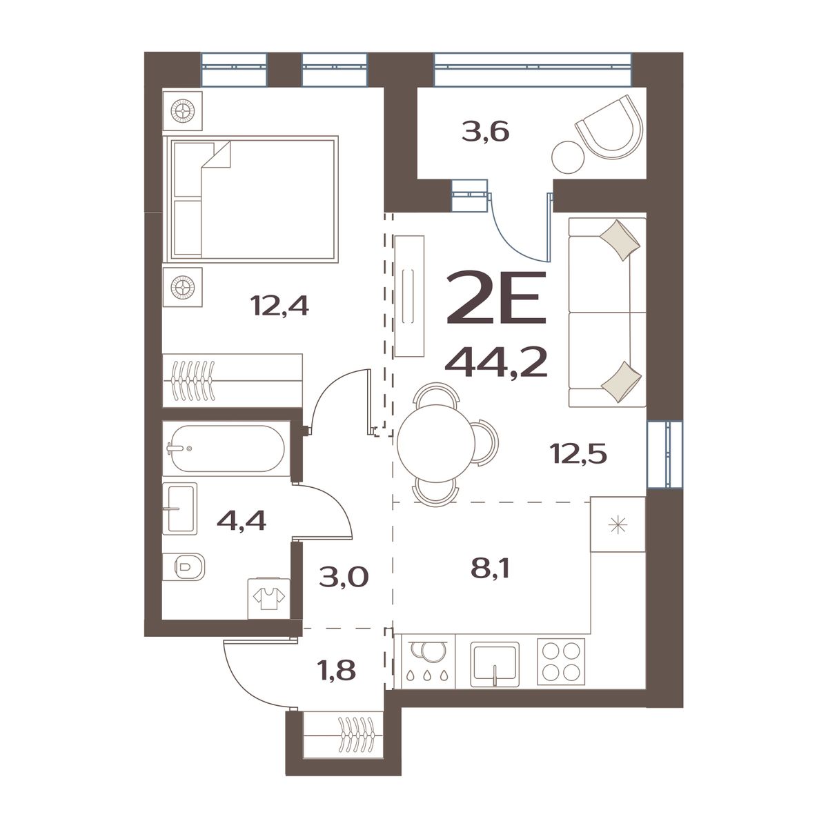 ЖК Меридианы Улисса, 1-комн кв 44,2 м2, за 6 174 000 ₽, 1 этаж